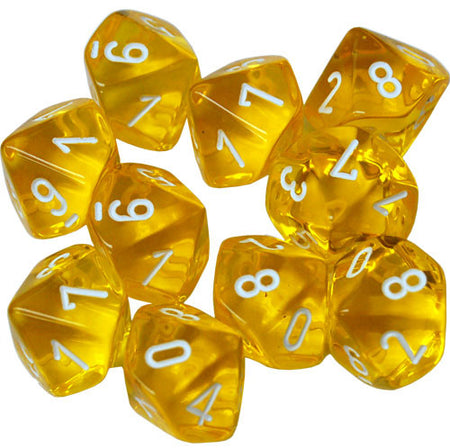 Chessex Translucent Yellow/White 10ct D10 Set (23272) Dice Chessex   