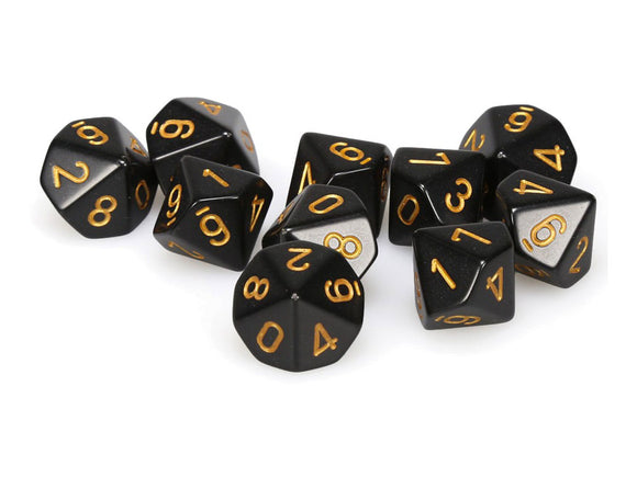 Chessex Opaque Black/Gold 10ct D10 Set (25228) Dice Chessex   