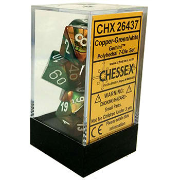 Chessex Gemini Copper-Green/White 7ct Polyhedral Set (26437) Dice Chessex   