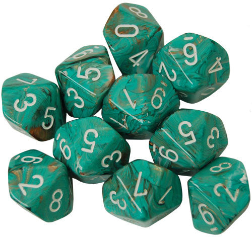 Chessex Marble Oxi-Copper/White 10ct D10 Set (23203) Dice Chessex   