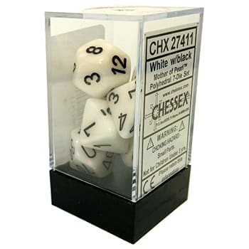 Chessex Mother of Pearl White/Black 7ct Polyhedral Set (27411) Dice Chessex   