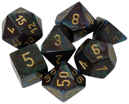 Chessex Lustrous Shadow/Gold 7ct Polyhedral Set (27499) Dice Chessex   