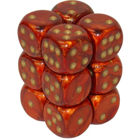 Chessex 16mm Scarab Scarlet/Gold 12ct D6 Set (27614) Dice Chessex   