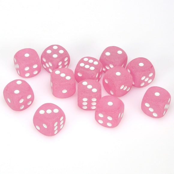 Chessex 16mm Frosted Pink/White 12ct D6 Set (27664) Dice Chessex   