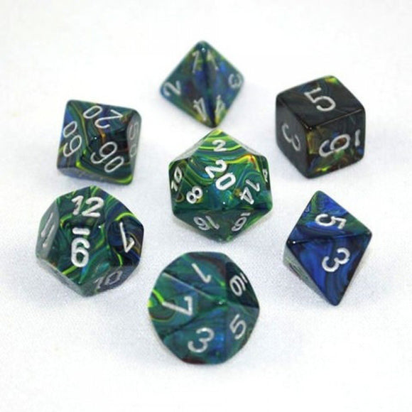 Chessex Festive Green/Silver 7ct Polyhedral Set Dice Chessex   