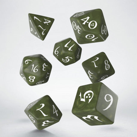 Q-Workshop Classic RPG Olive/White 7ct Polyhedral Set Dice Q Workshop   