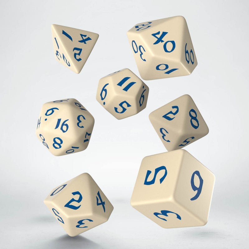 Q-Workshop Classic Runic Beige/Blue 7ct Polyhedral Set Dice Q Workshop   