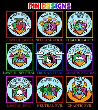 Lawful Neutral Alignment Rainbow Pride Pin  Foam Brain Games   