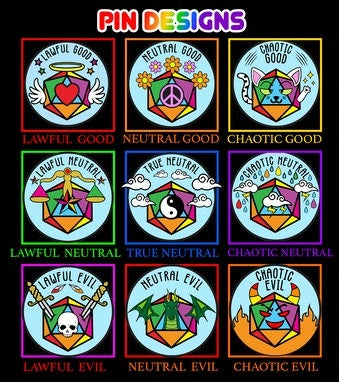 Chaotic Neutral Alignment Rainbow Pride Pin  Foam Brain Games   