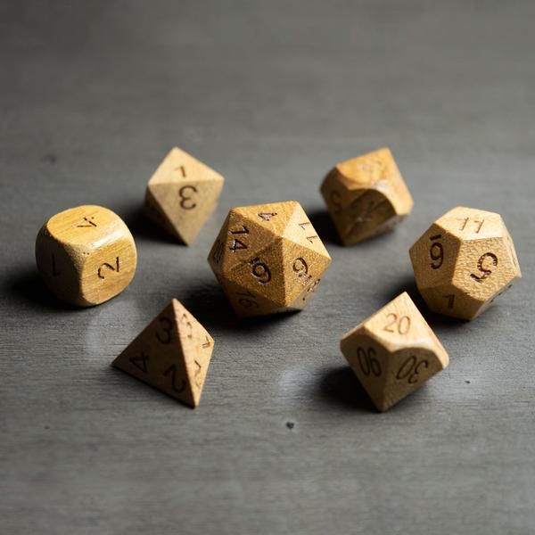 Wooden Teak 7ct Polyhedral Dice Set Dice Foam Brain Games