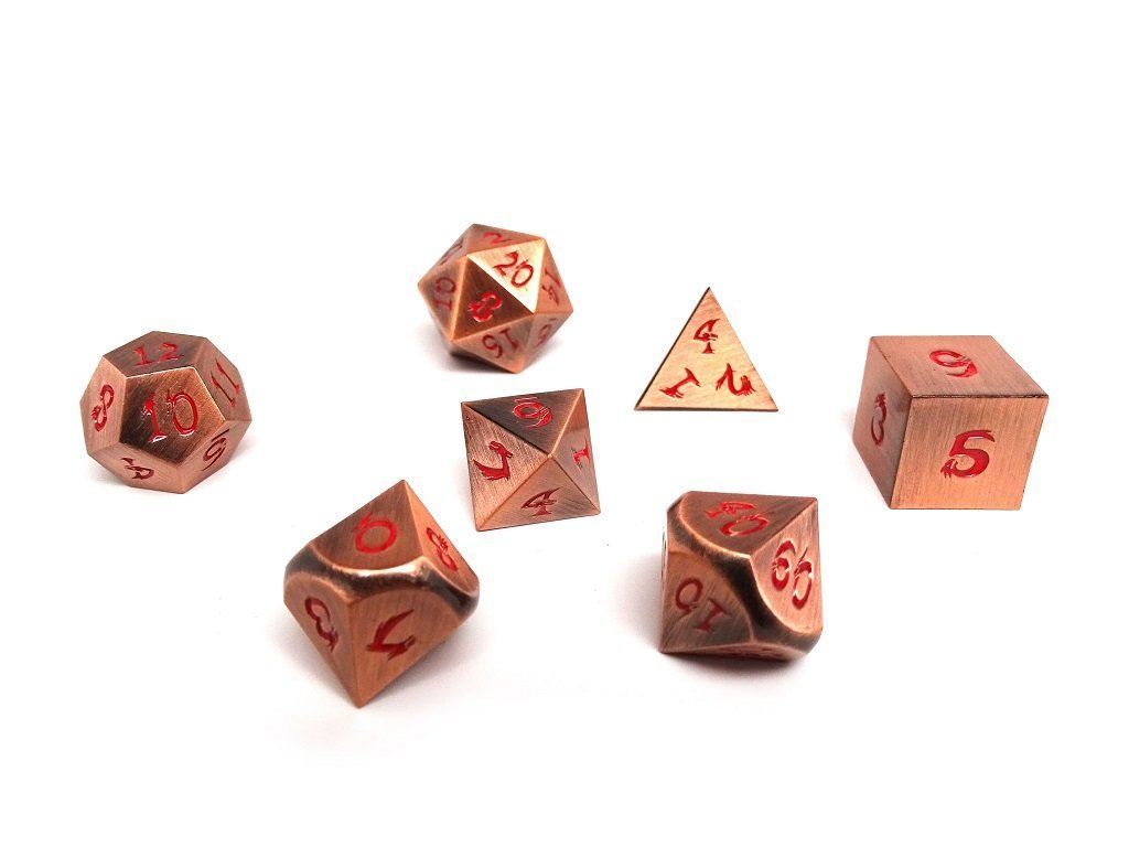 Easy Roller Metal Dice of Ancient Dragons Copper/Red 7ct Polyhedral Set Dice Easy Roller Dice