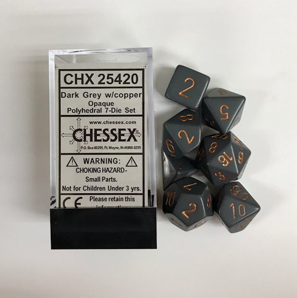 Chessex Opaque Dark Grey/Copper 7ct Polyhedral Set (25420) Dice Chessex   
