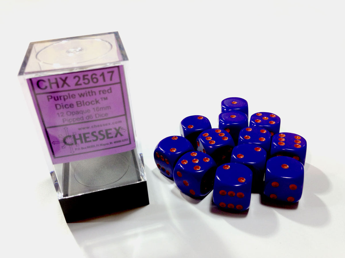 Chessex 16mm Opaque Purple/Red 12ct D6 Set (25617) Dice Chessex   