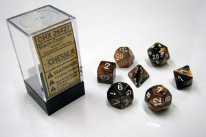 Chessex Gemini Black-Copper/White 7ct Polyhedral Set (26427) Dice Chessex   
