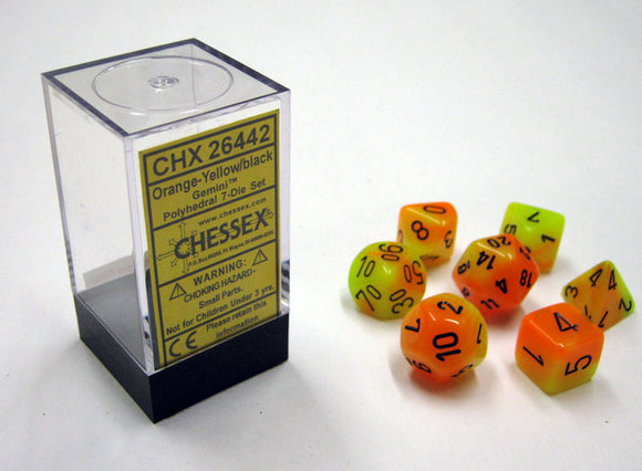 Chessex Gemini Orange-Yellow/Black 7ct Polyhedral Set (26442) Dice Chessex   