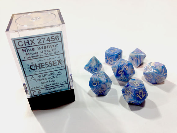 Chessex Mother of Pearl Blue/Silver 7ct Polyhedral Set (27456) Dice Chessex   