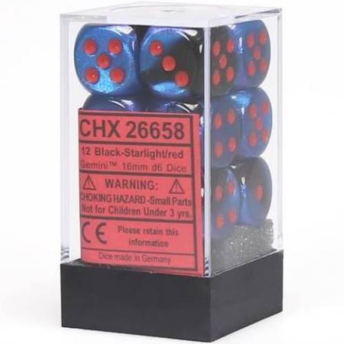 Chessex 16mm Gemini Black-Starlight/Red 12ct D6 Set (26658) Dice Chessex   