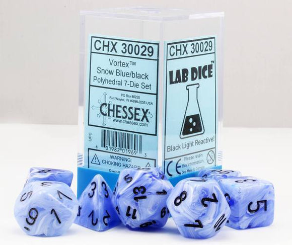 Chessex Lab Vortex Snow Blue/Black 7ct Polyhedral Set (30029) Dice Chessex   