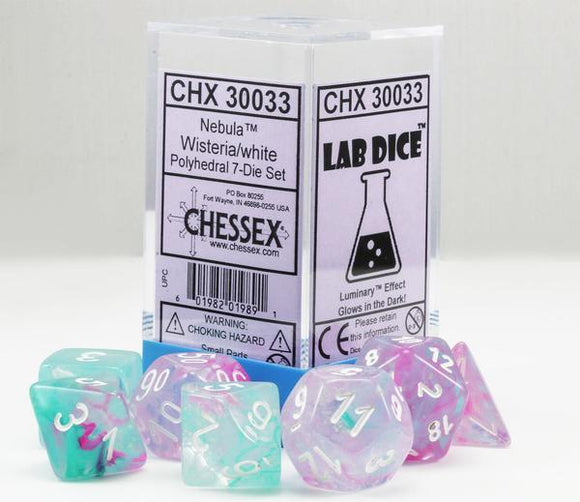 Chessex Lab Luminary Nebula Wisteria/White 7ct Polyhedral Set (30033) Dice Chessex   