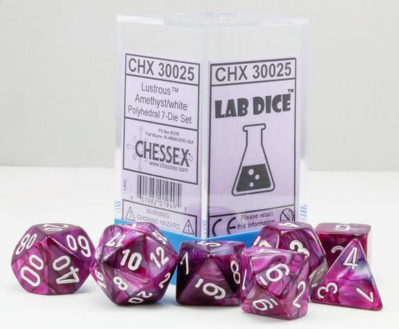 Chessex Lab Lustrous Amethyst/White 7ct Polyhedral Set (30025) Dice Chessex   