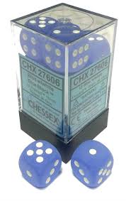 Chessex 16mm Frosted Blue/White 12ct D6 Set (27606) Dice Chessex   