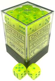 Chessex 12mm Vortex Electric Yellow/Green 36ct D6 Set (27822) Dice Chessex   