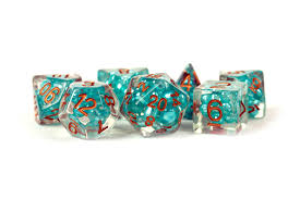 Metallic Dice Games Pearl Teal/Copper 7ct Polyhedral Dice Set Dice FanRoll by Metallic Dice Games   