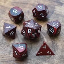 Wooden Red and Black Technical 7ct Polyhedral Dice Set Dice Foam Brain Games