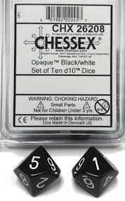 Chessex Opaque Black/White 10ct D10 Set (26208) Dice Chessex   