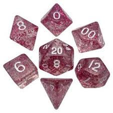 Metallic Dice Games Ethereal Pink/White 7ct Polyhedral Dice Set Dice FanRoll by Metallic Dice Games