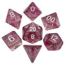 Metallic Dice Games Ethereal Pink/White 7ct Polyhedral Dice Set  FanRoll   