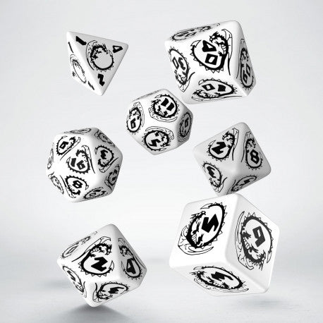 Q-Workshop Dragon White/Black 7ct Polyhedral Set Dice Q Workshop   