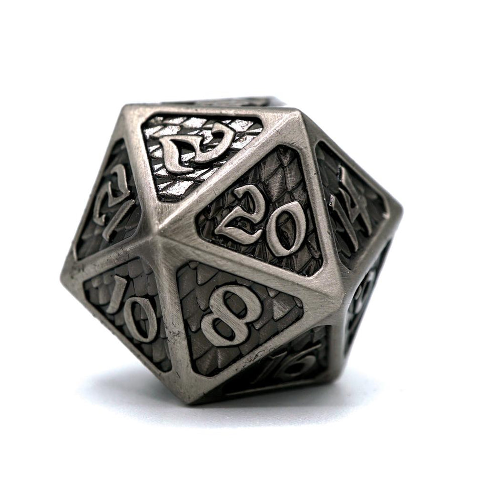Die Hard Dice Metal Drakona Eldric Argentum Single D20 Dice Die Hard Dice