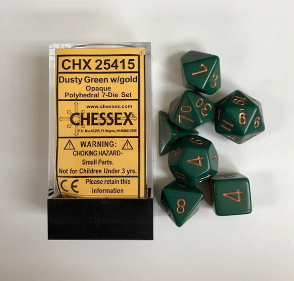 Chessex Opaque Dusty Green/Gold 7ct Polyhedral Set (25415) Dice Chessex   