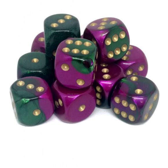Chessex 16mm Gemini Green Purple/Gold 12ct D6 Set (26634) Dice Chessex   