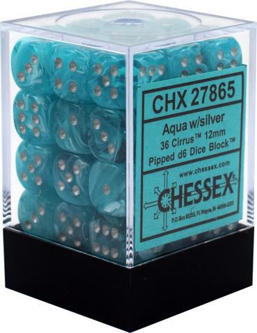 Chessex 16mm Cirrus Aqua/Silver 12ct D6 Set (27865) Dice Chessex   
