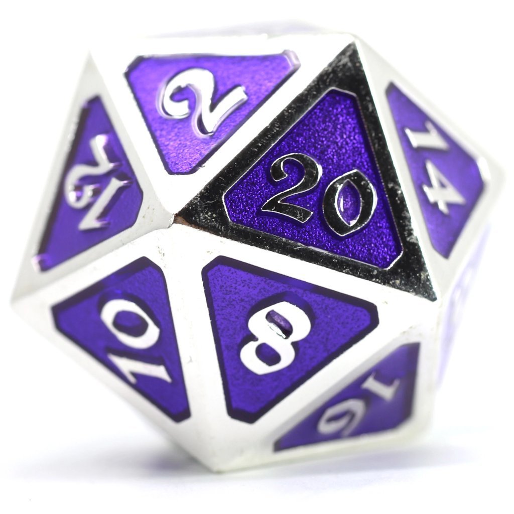 Die Hard Dice Metal Mythica Platinum Amethyst Dire D20 Dice Die Hard Dice