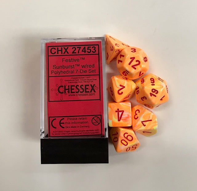 Chessex Festive Sunburst/Red 7ct Polyhedral Set (27453) Dice Chessex   