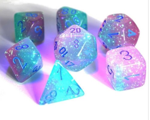 Chessex Lab Dice Gemini Luminary Gel Green/Pink 7ct Polyhedral Set (30023) Dice Chessex   