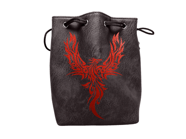 Easy Roller Black Leather Lite Phoenix Design Self-Standing Large Dice Bag Supplies Easy Roller Dice