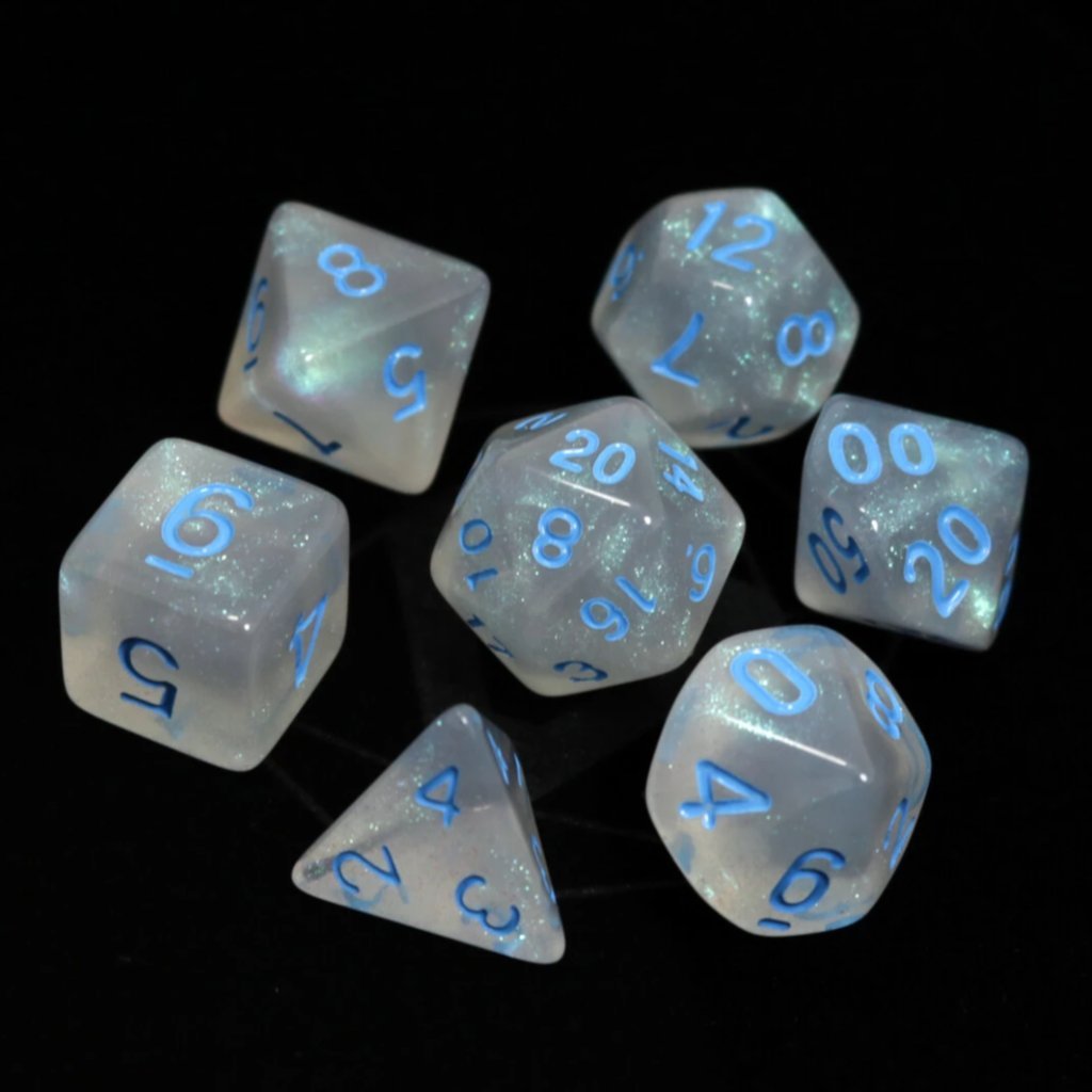 Die Hard Dice Glacial Moonstone w/ Blue 7ct Polyhedral Set Dice Die Hard Dice