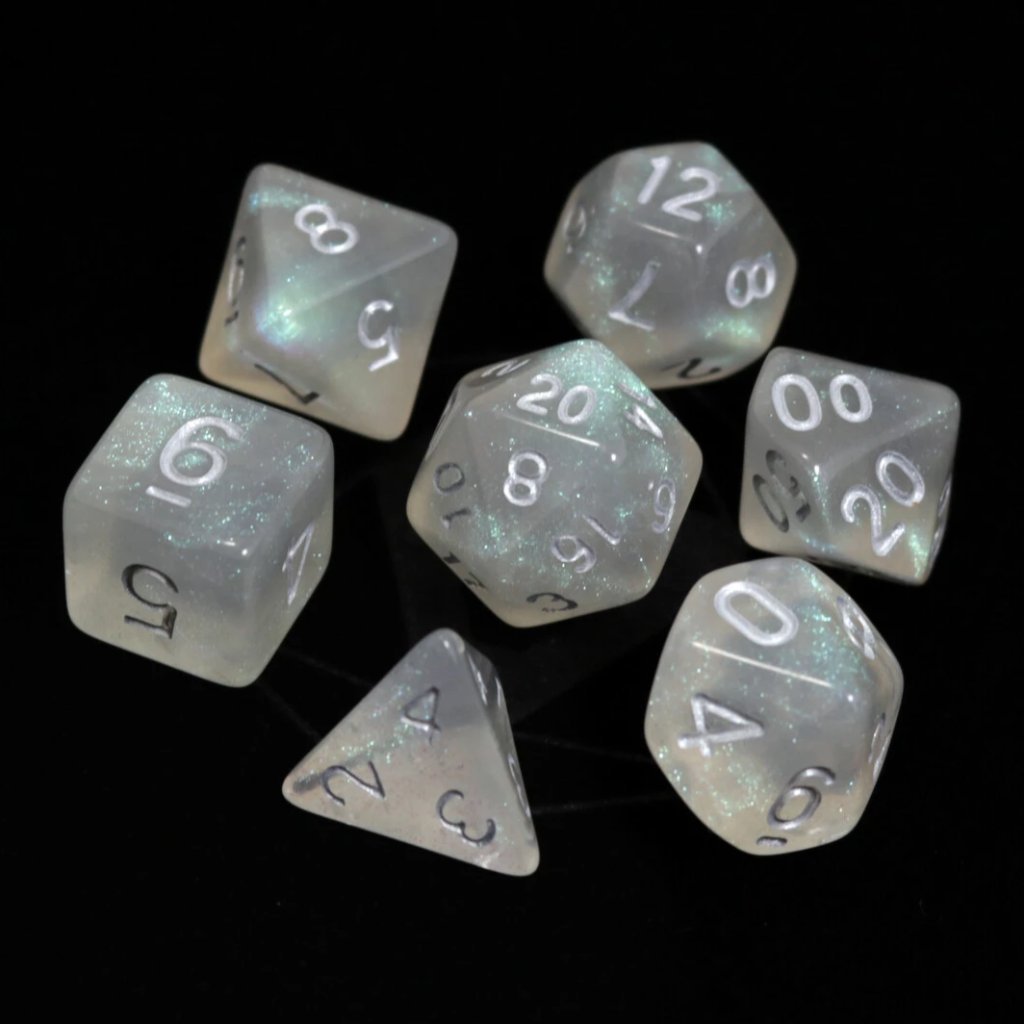 Die Hard Dice Glacial Moonstone w/ Silver 7ct Polyhedral Set Dice Die Hard Dice
