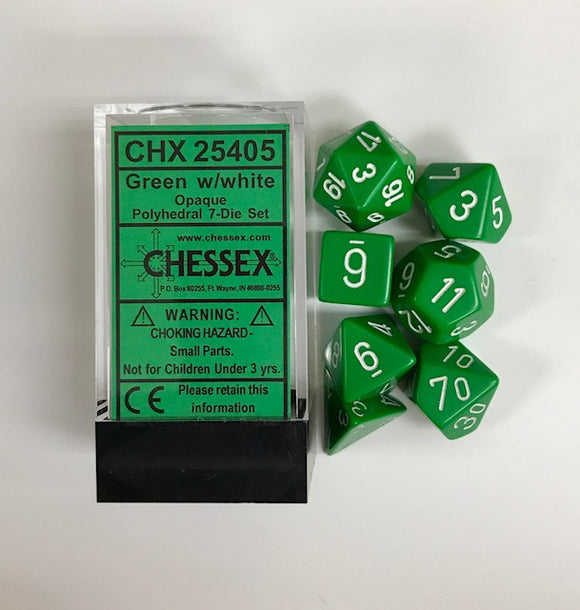 Chessex Opaque Green/White 7ct Polyhedral Set (25405) Dice Chessex   