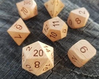 Wooden Beech 7ct Polyhedral Dice Set Dice Foam Brain Games