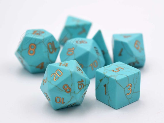 Turquoise Semi-Precious Gemstone 7ct Polyhedral Dice Set Dice Norse Foundry