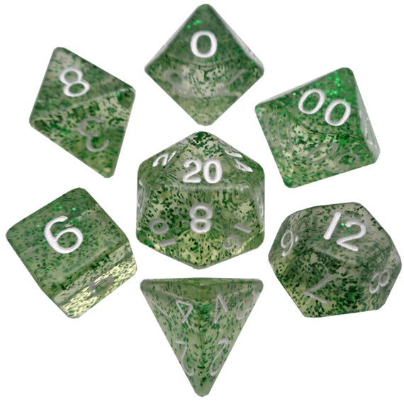 Metallic Dice Games Ethereal Green/White 7ct Polyhedral Dice Set Dice FanRoll by Metallic Dice Games