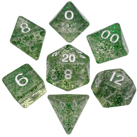 Metallic Dice Games Ethereal Green/White 7ct Polyhedral Dice Set  FanRoll   