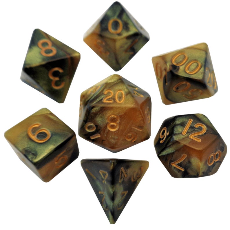 Metallic Dice Games Black-Yellow/Gold 7ct Polyhedral Dice Set Dice FanRoll by Metallic Dice Games