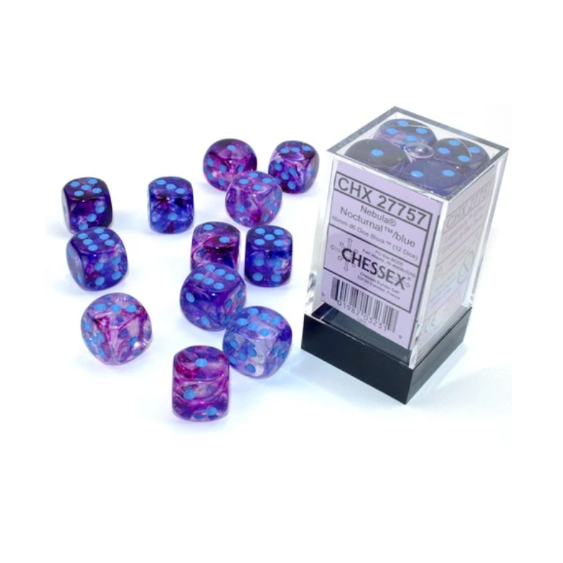 Chessex 16mm Nebula Nocturnal/Blue Luminary 12ct D6 Set (27757) Dice Chessex   