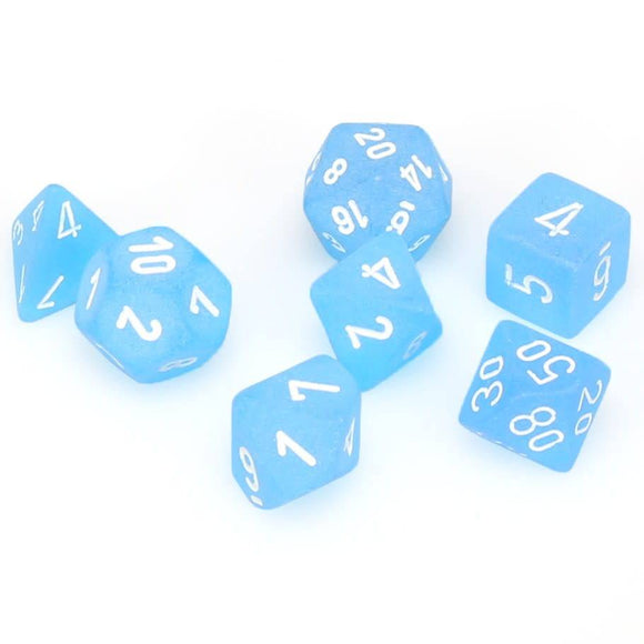 Chessex Frosted Caribbean Blue/White 7ct Polyhedral Set (27416) Dice Chessex   